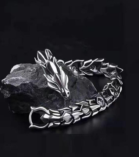 Armband Herren, Wikinger Drache, Vintage, Silber, 19-22cm - Bild 1