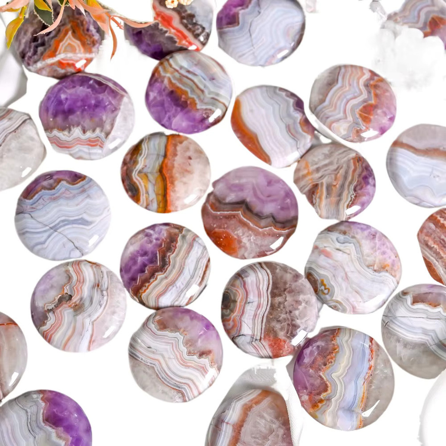 CrystalHola Amethyst-Achat-Kristall als runder Handstein in Lila und Orange mit abstraktem Muster zur Tischdekoration - Bild 4