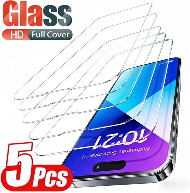 5 Stück ultraklare Displayschutzfolie aus gehärtetem Glas mit 9H Härte für Apple iPhone 17 16 15 14 13 12 11 Pro Max Plus Air XR XS in Transparent - Bild 1