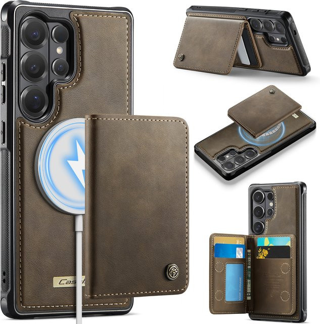 2-in-1 Magnetische Leder-Handyhülle von aierkeba mit Kartenfach und Brieftaschenfunktion für Samsung S26 Ultra S25 S24 S23 FE S22 Plus A16 A36 A56 A17 A57 A37 in Braun oder Lila - Bild 1