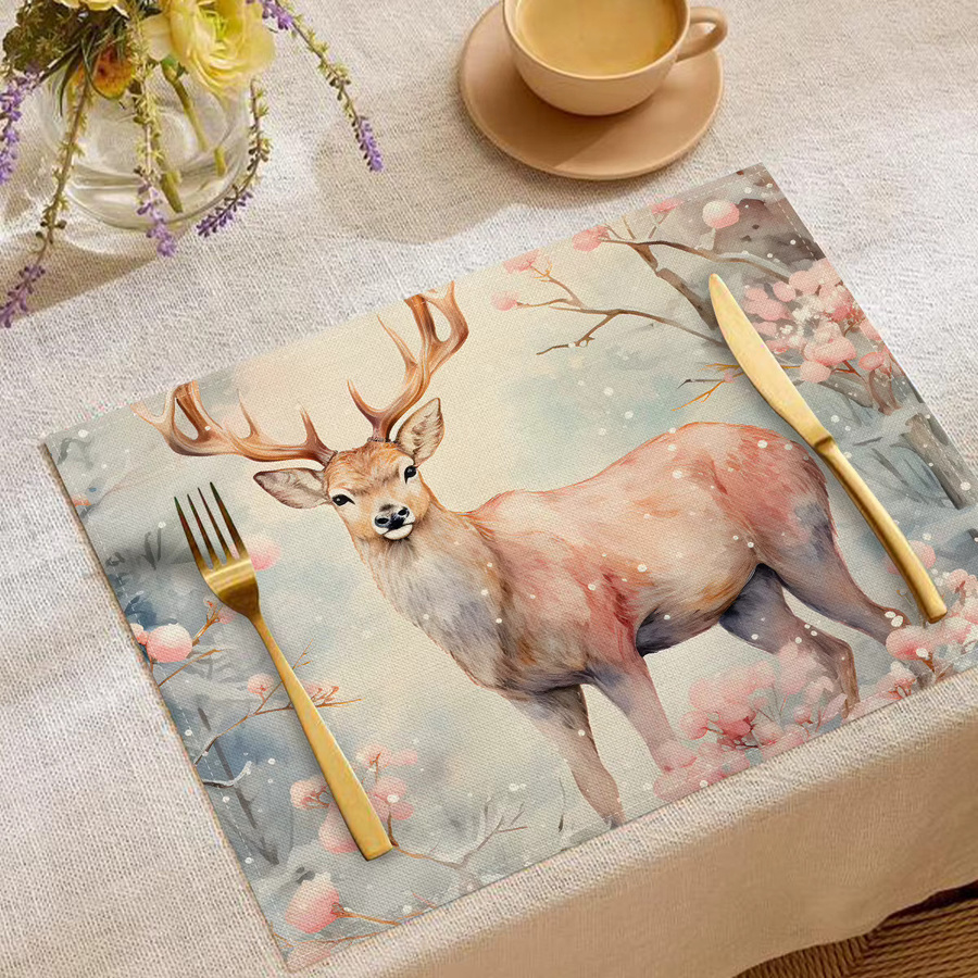 VIKAMA Weihnachts-Tischsets mit Elch- und Schneemann-Motiv, dekorative Isoliermatten für das Esszimmer, Mehrfarbig, B/T: 45 x 30 cm - Bild 2