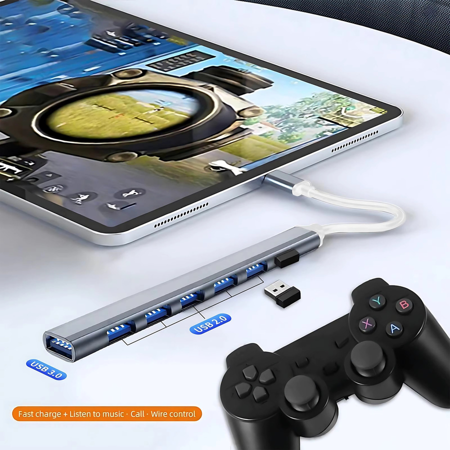 VAORLO 7-in-1 USB-C Hub mit USB-A Anschlüssen, Hochgeschwindigkeits-Multiport-Splitter für PC und Computer, Silber/Grau - Bild 2
