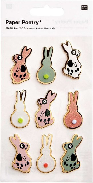 Rico Design Paper Poetry 3D-Sticker Bunny Hop Hasen in Rosa, 9 Stück - Bild 1