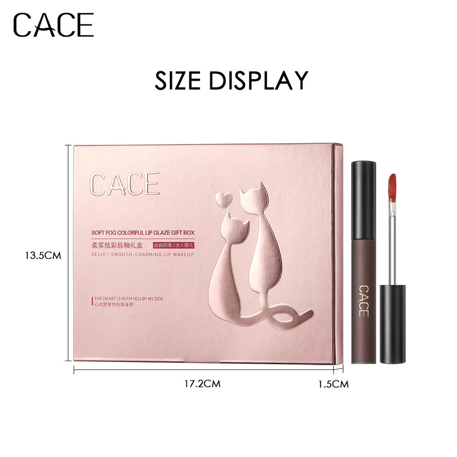 CACE Lipgloss-Make-up-Set, 4-teilig, mattrot, flüssiger Lippenstift - Bild 3