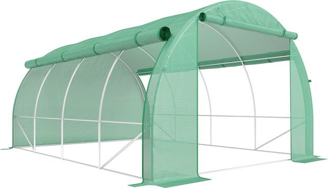 Outsunny Foliengewächshaus Polytunnel in Grün mit UV-Schutz und Stahlgestell, B: 397 cm, T: 300 cm, H: 200 cm - Bild 1