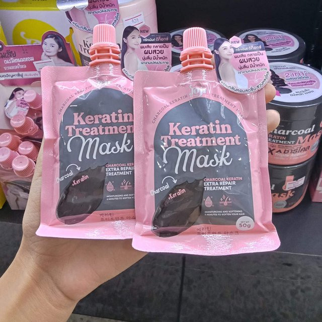 Thai JOJI Bambus-Aktivkohle Keratin Haarmaske, 50g, für strapaziertes Haar - Bild 1