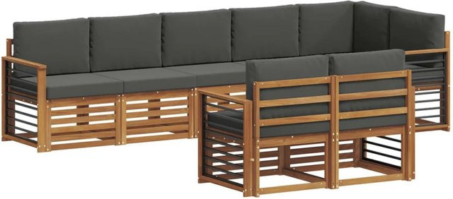 vidaXL Sofagarnitur 8-teilig aus Massivholz Akazie in Natur und Anthrazit mit L-Form und Polstern - Bild 1