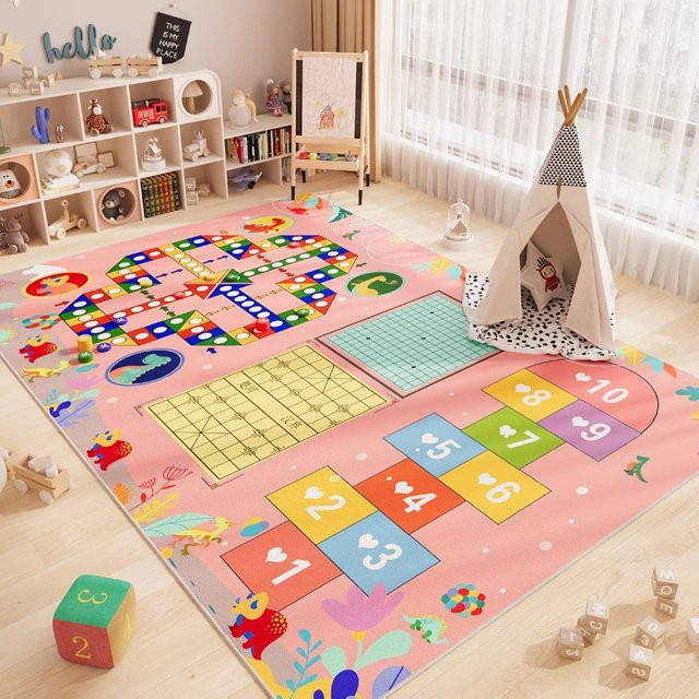 Kinderteppich mit Cartoon-Verkehrsmotiv aus Kristall-Samt für Spielzimmer, Wohnzimmer und Schlafzimmer, Mehrfarbig - Bild 1