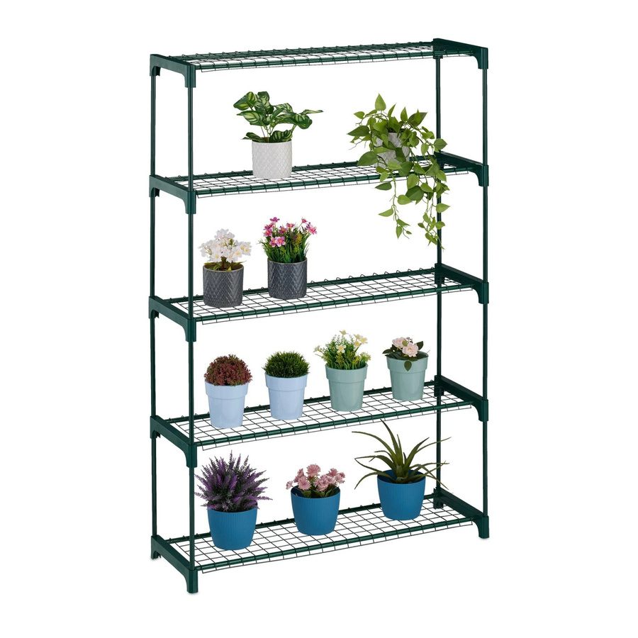 Relaxdays Pflanzenregal aus Stahl und Kunststoff in Grün mit 5 Ablagen und erweiterbarem Stecksystem, H: 139 cm, B: 91 cm, T: 28,5 cm - Bild 2