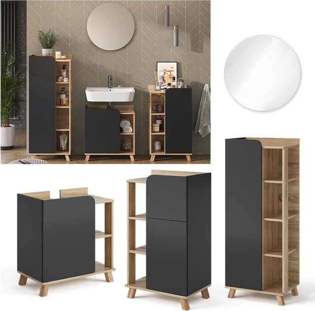 Vicco Badmöbel-Set Karen Sonoma Anthrazit, 4-teiliges modernes Set in Matt - Bild 1
