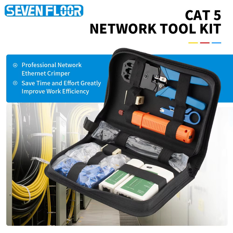 Professionelles Netzwerk-Werkzeugset mit RJ45 Crimpzange, LAN-Tester, Einpresswerkzeug und Steckverbindern inklusive Tasche - Bild 2