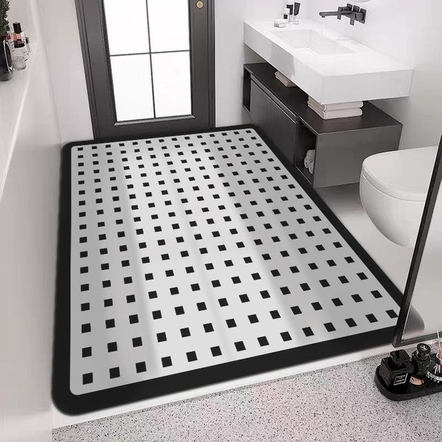 Yiran Furniture Badezimmer-Fußmatte aus Polyester, schnelltrocknend und rutschfest, Grau/Silber/Weiß, B/T: 80 x 40 cm - Bild 1