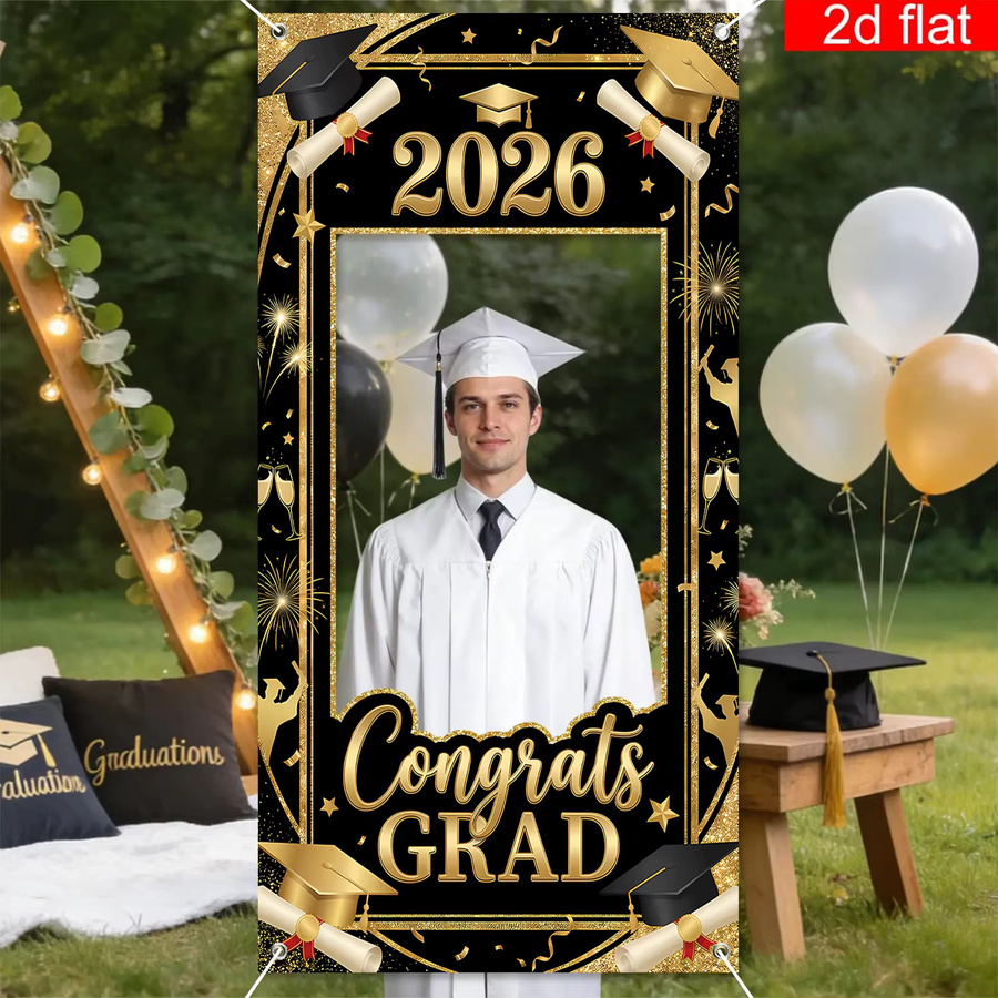 OURFETE Abschlussfeier-Dekoration Goldene Foto-Requisiten für die Abschlussfeier 2026, Rechteckig, B: 180 cm, H: 90 cm - Bild 5