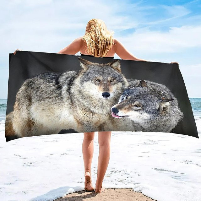 Ka Chen Muxi Strandtuch Wolfsgruppen Wildtier Design, Sandfrei und Schnelltrocknend, Weiß, Breite: 30 cm, Höhe: 60 cm - Bild 1