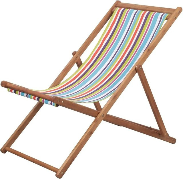 vidaXL Strandstuhl klappbar aus Eukalyptusholz und Stoff in Mehrfarbig - Bild 1