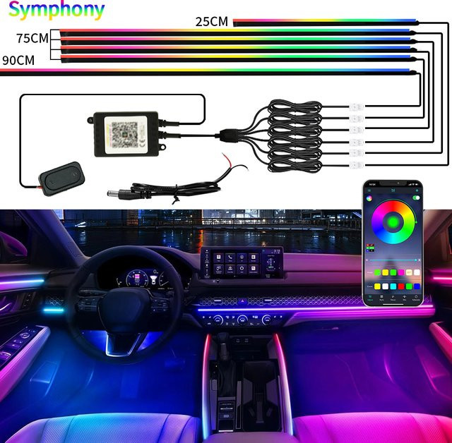 WUMFIRE RGB LED Ambientebeleuchtung für Tesla Modell Y, 3, S, X und Cybertruck mit App-Steuerung und Symphonie-Effekt in Multicolour - Bild 1