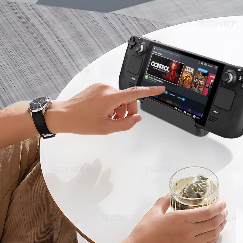Spielkonsole Halterung in Schwarz für Nintendo Switch, Switch 2 und Steam Deck als Standbasis und Zubehör - Bild 3