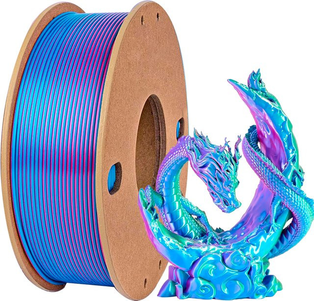 BING3D Seiden-PLA Filament 1,75mm Dreifarbig Regenbogen Rosarot Himmelblau Grün 0,25 kg - Bild 1