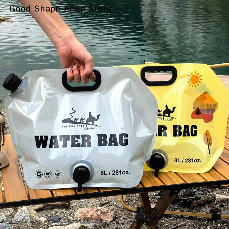 HOUKEA Tragbarer Wasserbehälter mit Wasserhahn, zusammenklappbarer Camping-Wasserbeutel in Grün und Transparent, 8 l - Bild 3