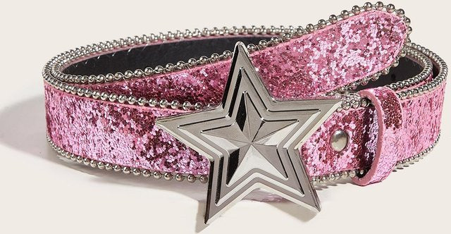 Gürtel Damen, Stern, Metall, Strass, rosa, 103 cm - Bild 1
