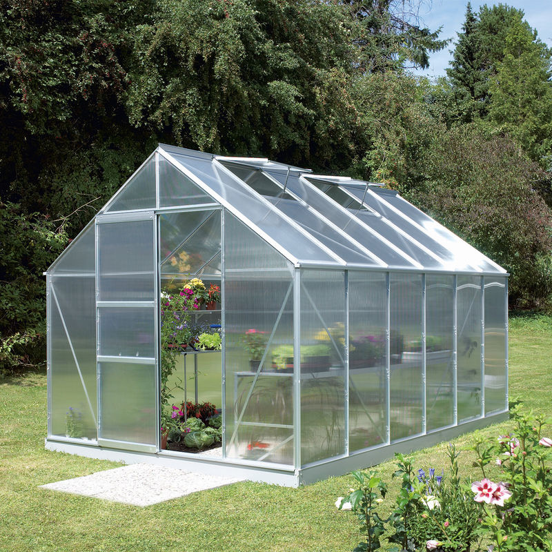Vitavia Gewächshaus Merkur mit 9,9 m² Fläche, silberfarbenes Aluminium, Polycarbonat-Platten, Schiebetür und 2 Dachfenstern - Bild 3
