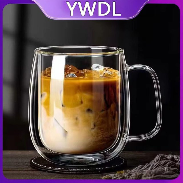 YWDL Doppelwandige Borosilikatglas-Tasse mit Henkel, transparente Kaffeetasse für Milch und Wasser, 250 ml - Bild 1