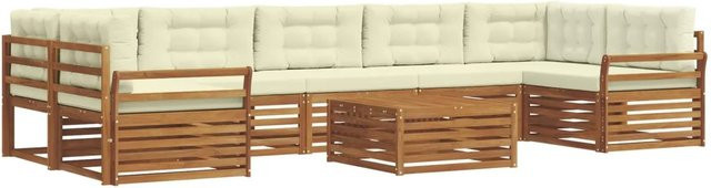 vidaXL Outdoor-Sofagarnitur in L-Form aus massivem Akazienholz mit 8-teiligem Set, Farbe Natur und Creme - Bild 1