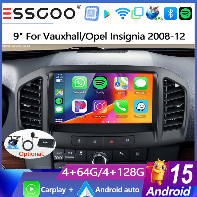ESSGOO Android 15 Autoradio mit 9 Zoll Display für Opel Insignia 2008-2012 und Buick Regal 2009-2013, kabelloses Carplay, Android Auto, GPS, Bluetooth, Wifi, Schwarz - Bild 1