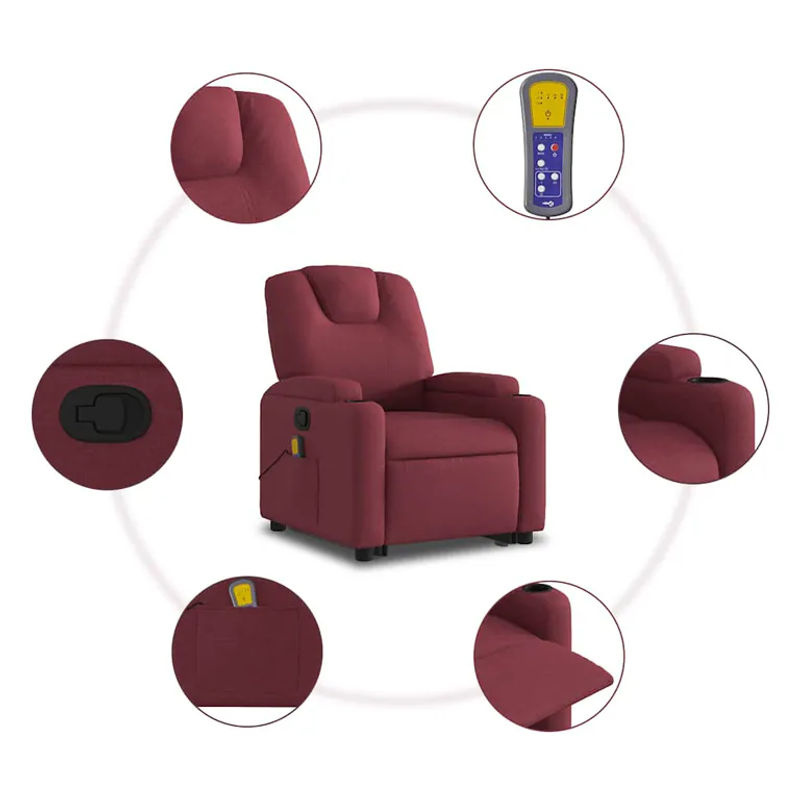 vidaxl Aufstehhilfe Massagesessel für Senioren, verstellbar, Farbe: Rot, Stoffbezug - Bild 2
