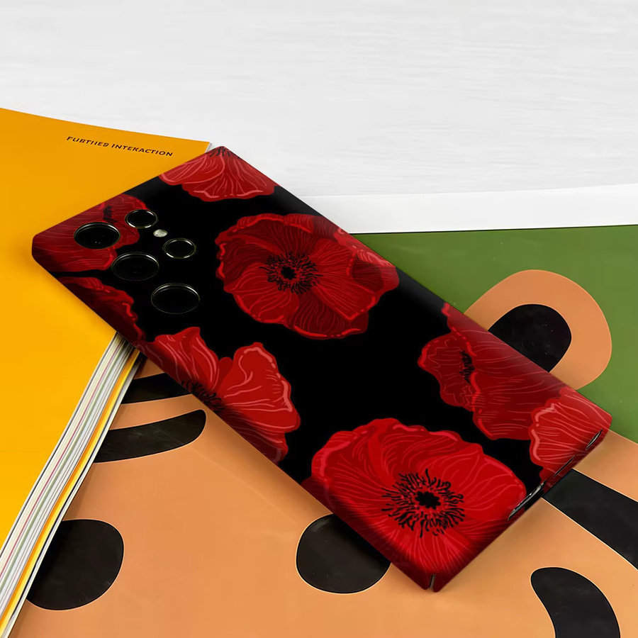 Aurbe Handyhülle für Samsung Galaxy S26 S25 S24 S23 Ultra Plus mit rotem Mohnblumen-Muster in Gothic-Optik und HD-Doppelschicht-Schutz - Bild 3