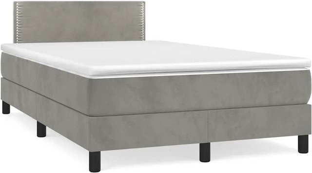 vidaXL Boxspringbett mit Matratze in Hellgrau, Samt, Hybrid mit Taschenfederkern, LED-Unterbettbeleuchtung und USB-Anschluss, B/T/H: 123 x 193 x 78 cm - Bild 1
