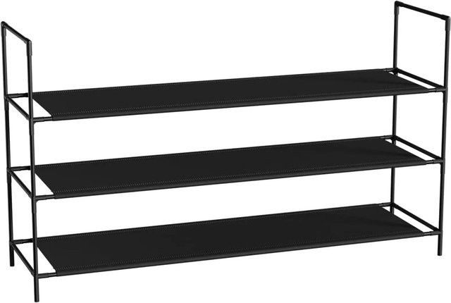 Sekey Schuhregal aus Metall in Schwarz mit 3 Ebenen und Vlies, extra breit mit einer Breite: 98,5 cm für 12-20 Paar Schuhe, stapelbar und platzsparend - Bild 1