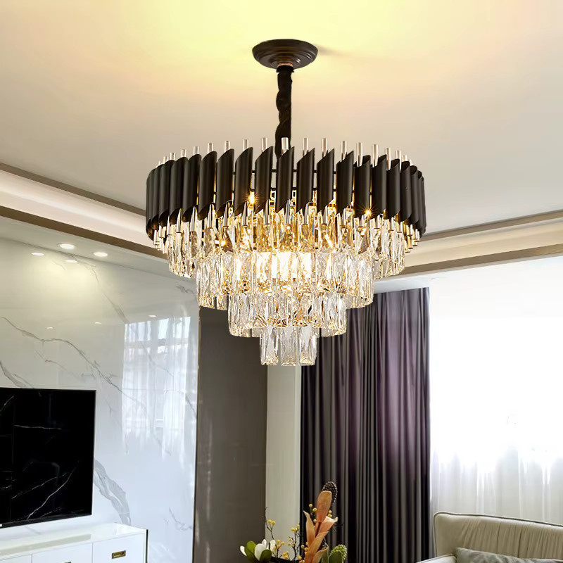 VIGOUS Moderner Kristall-Kronleuchter in Gold mit LED-Technik für Wohnzimmer und Hotel, E14 Fassung, Warmweiß - Bild 2