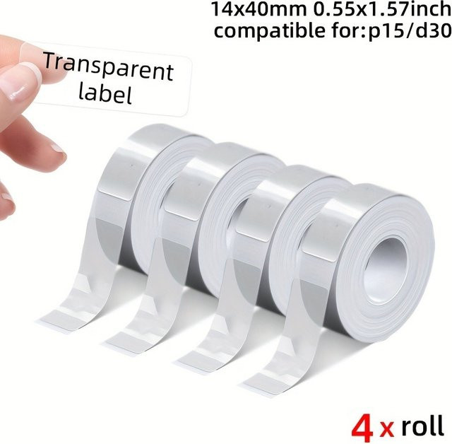 Marklife Transparentes Thermoetikettenpapier für Phomemo D30 Marklife P15 P12, 1/4 Rollen, Breite: 14 mm, Höhe: 40 mm, 160 Etiketten pro Rolle - Bild 1