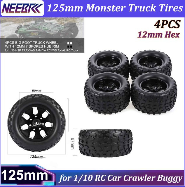 NEEBRC RC-Truck-Reifen, 4 Stück, 125mm, 12mm Sechskant-Reifenräder - Bild 1