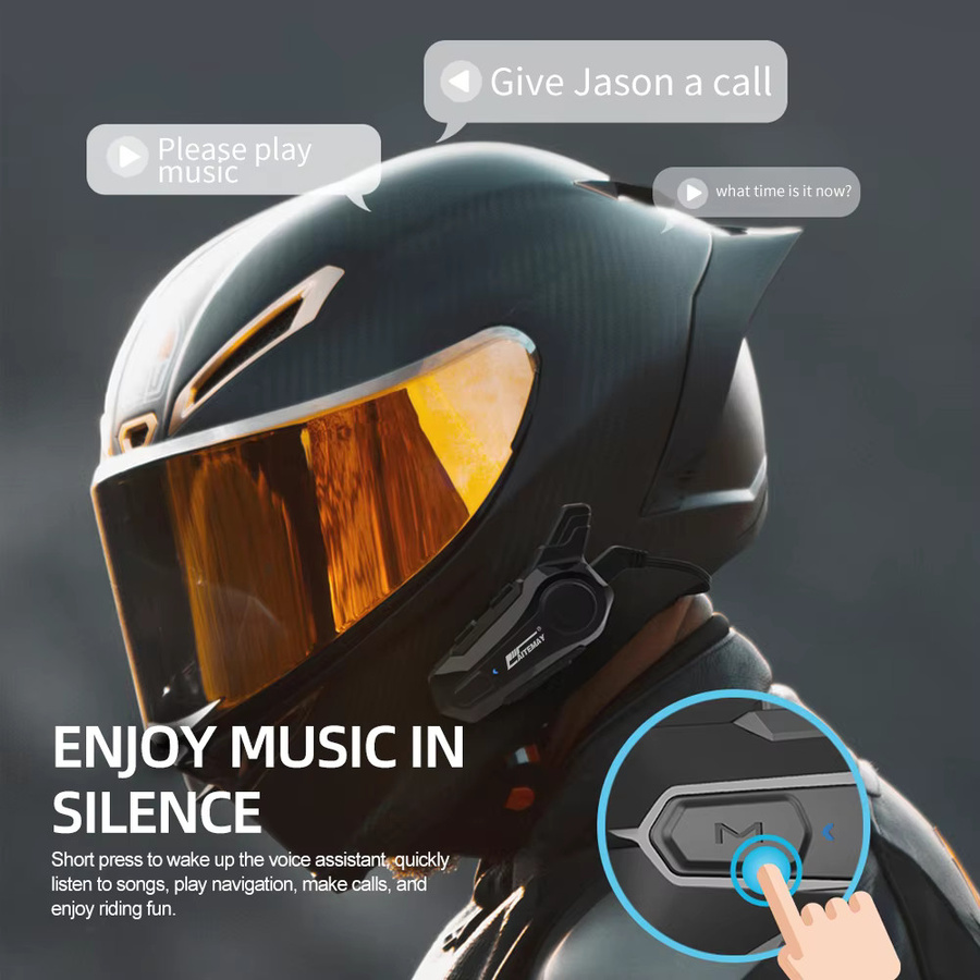 Kebidumei Bluetooth Intercom Headset für Motorradhelme in Schwarz mit 800 mAh Akku für 2 Fahrer - Bild 1