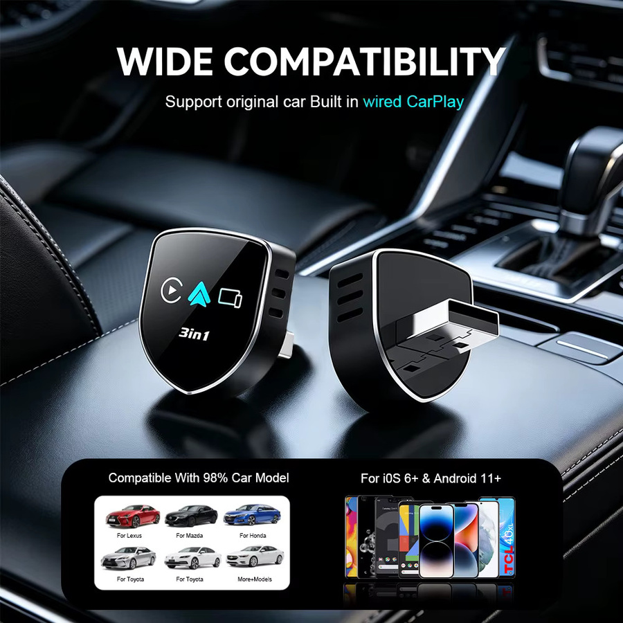 4-in-1 Wireless CarPlay und Android Auto Adapter von uhulamb, Bluetooth und Wi-Fi Dongle in Schwarz - Bild 3
