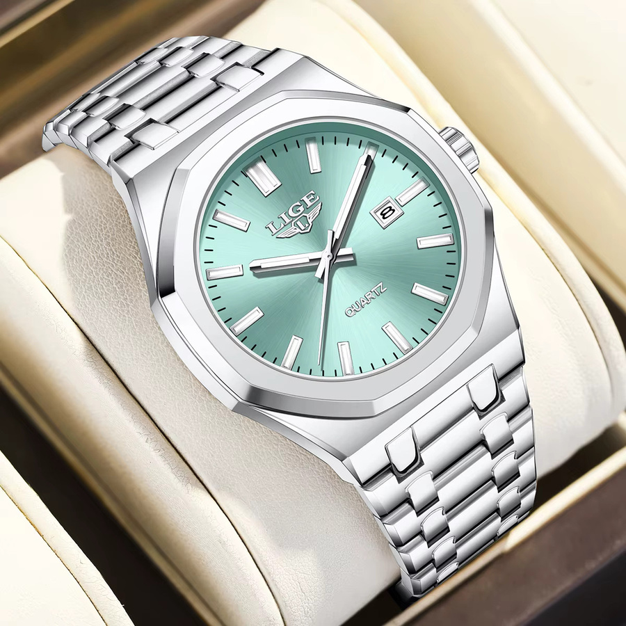 LIGE Armbanduhr Quarz, Edelstahl, Grün, Herren - Bild 2
