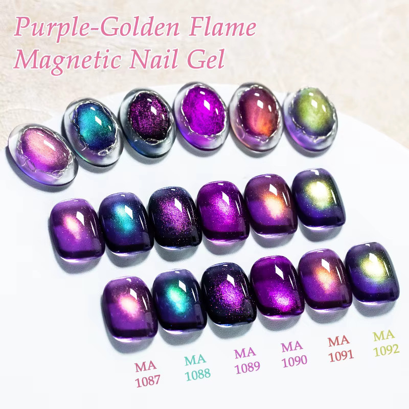 MEET ACROSS Gel-Nagellack-Set, Lila-Goldene Flamme, Glitzer, Schimmernd - Bild 3