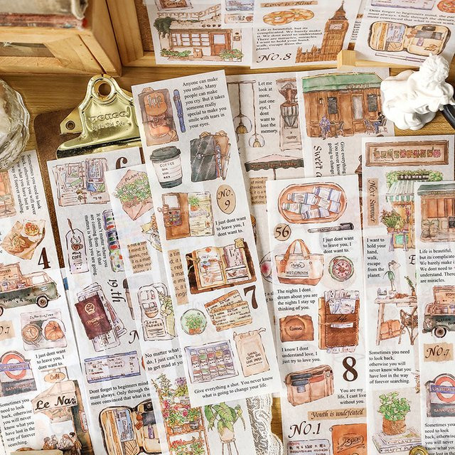 Morning Rain Washi Tape Set mit Retro-Architektur und Blumen-Motiven in Multicolour für deine DIY Collage und dein Reisetagebuch - Bild 1