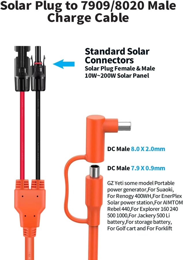 JMUYTOP Solarpanel-Kabel mit DC 8020 7909 Anschlüssen, 14AWG, Länge: 3 m, kompatibel mit Jackery Explorer 3000 Pro, 2000 Plus, 2000 Pro und 1500 - Bild 2