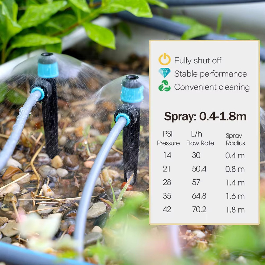 3/8 Zoll Bubbler Gartenbewässerungssystem mit 9/12 mm PE-Schlauch und einstellbarem 360 Grad Sprinkler-T-Stück für die Tropfbewässerung in Schwarz - Bild 3