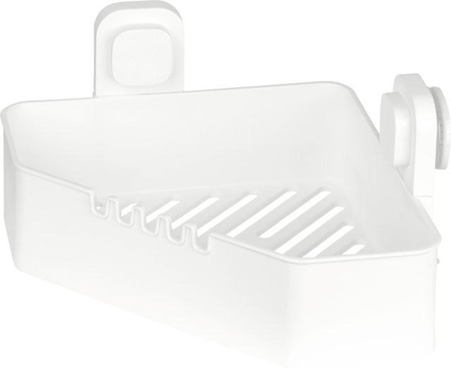 LIVARNO HOME Eckregal mit Handtuchhalter und Korb zur Befestigung per Saugnapf, Weiß - Bild 1