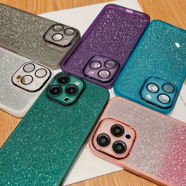 Glitzernde transparente Handyhülle mit Linsenschutz aus Glas in Purple und Multicolour für iPhone Modelle - Bild 1
