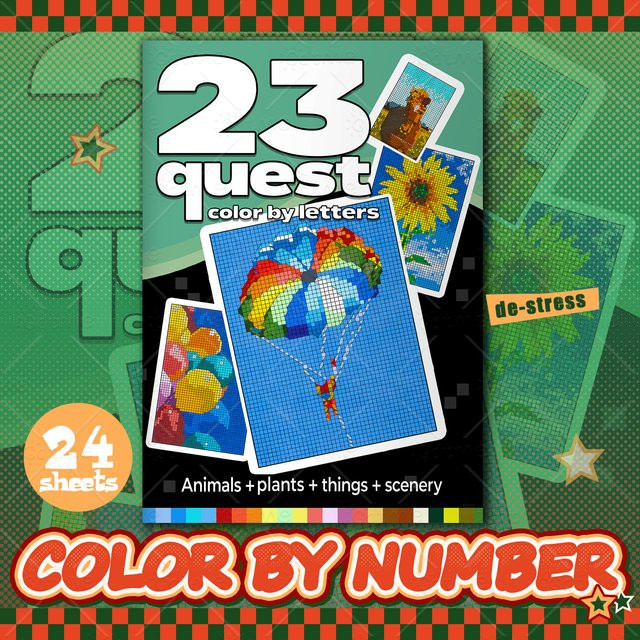 Quest Color Malbuch für Erwachsene mit 24 Blättern: Tiere, Pflanzen, Dinge und Landschaftskunstwerke nach Buchstaben in Multicolour - Bild 1