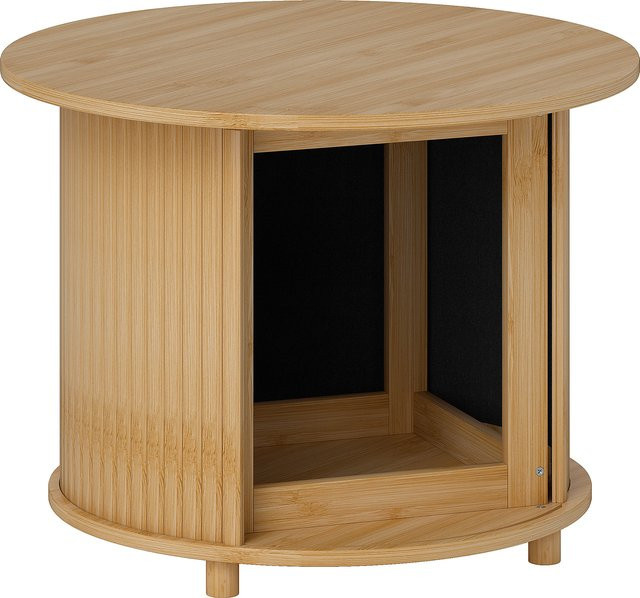 HOMCOM Couchtisch aus Bambus in Braun mit verstecktem Stauraum und Schiebetür, runder Beistelltisch im Modern-Stil für dein Wohnzimmer, Durchmesser: 60 cm, Höhe: 45 cm - Bild 1