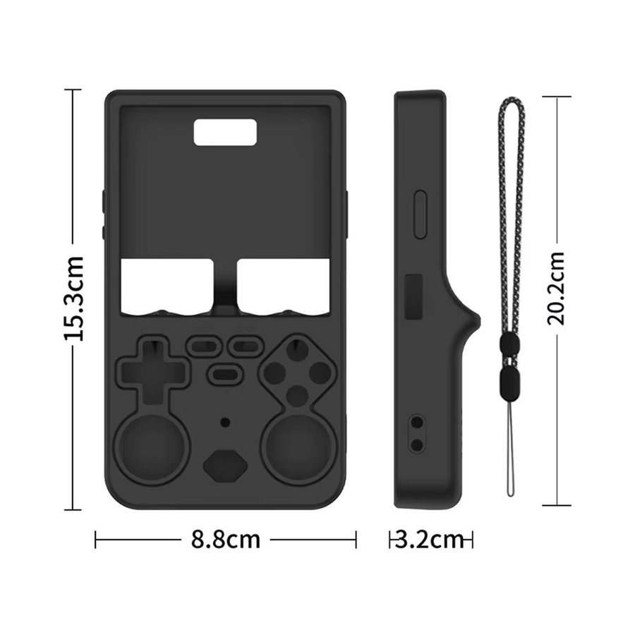 Silikon Schutzhülle mit Lanyard für R36 ULTRA Handheld Spielkonsole in Schwarz, stoßfest und kratzfest - Bild 2