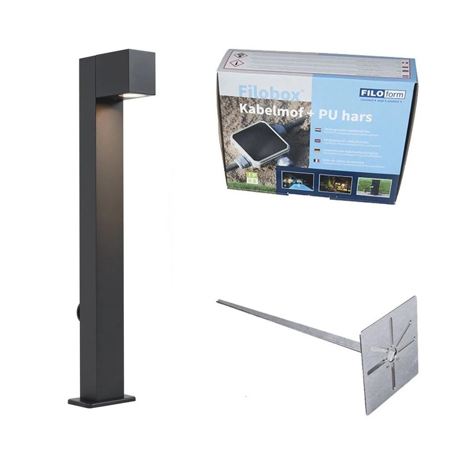 QAZQA Baleno Außenleuchte Schwarz mit Erdspieß und Steckdose IP44 für Garten und Terrasse, Höhe: 65 cm - Bild 1