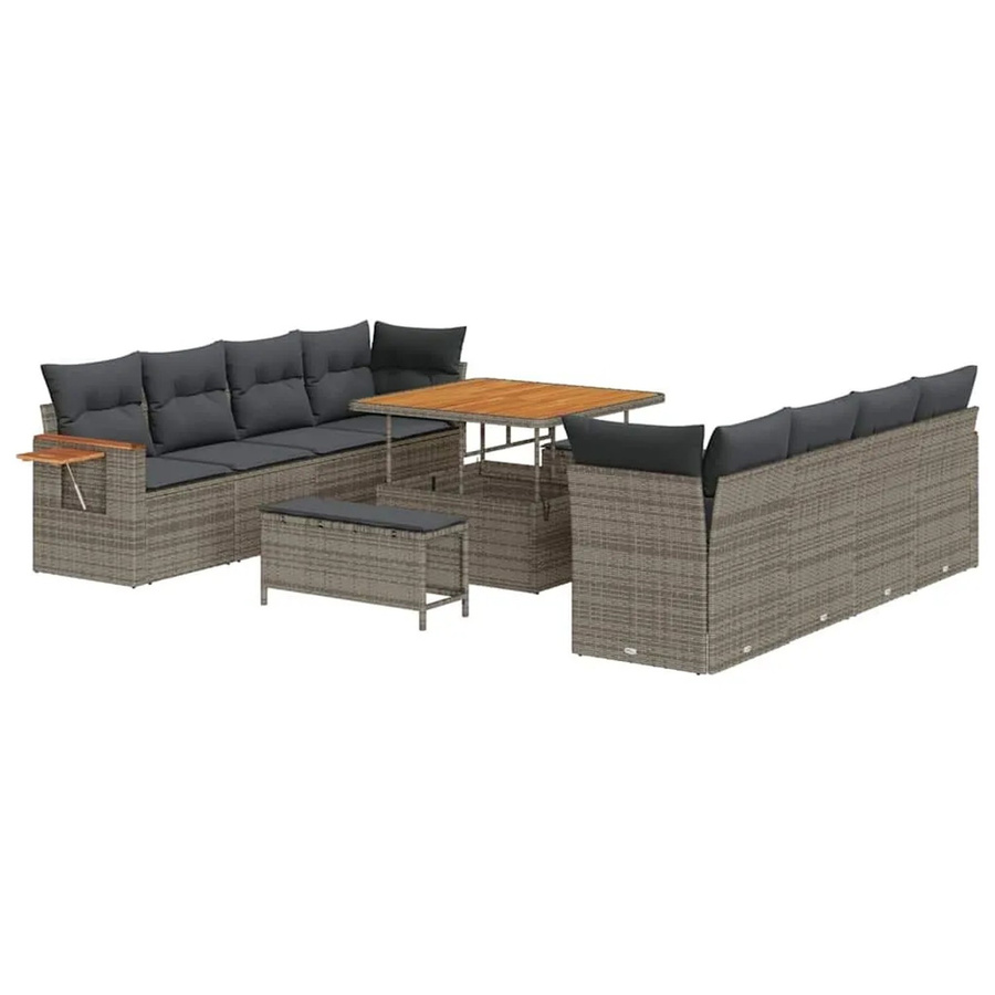 vidaXL Gartensofa-Set aus Poly-Rattan in Grau mit 12-teiligem Zubehör und Kissen inklusive Stauraumfunktion - Bild 2