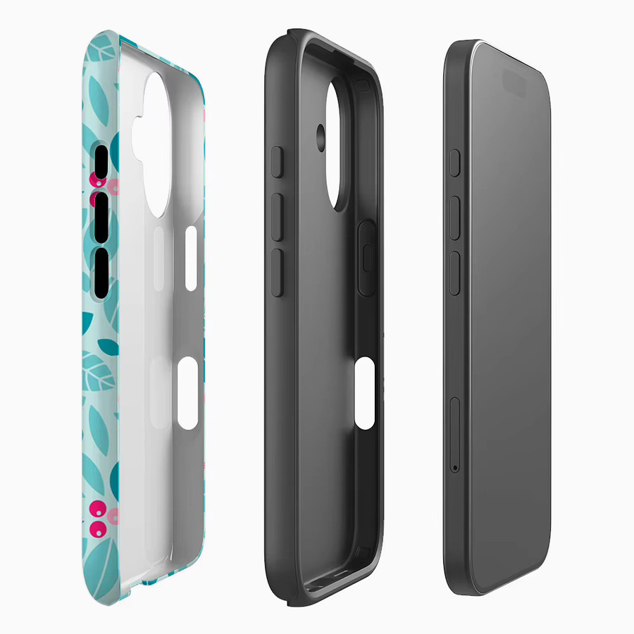 Handyhülle mit blaugrünen Blättern und Beeren für Apple iPhone 11 bis iPhone 17 Pro Max Plus in Doppelschicht-Bauweise - Bild 2